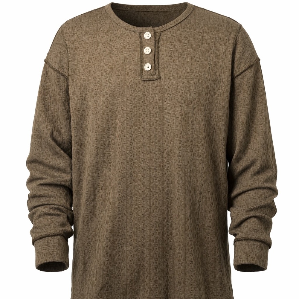 7th Ray Sweater Womens Size 2XL Brown Quarter Button Minimalist Boho Lagenlook